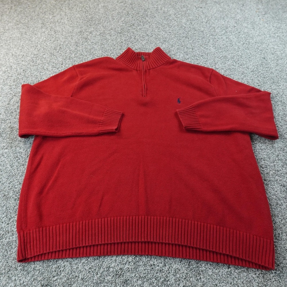 VTG Polo Ralph Lauren Sweater Mens 3XB Red Pony Logo 1/4 Zip Mock Neck Pullover - Picture 2 of 9